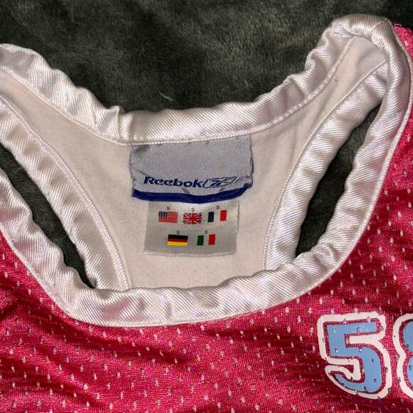 Vintage Reebok Youth Girl's Size Small Pink/White Jersey Lined Y2K 90s Shirt - Picture 2 of 8